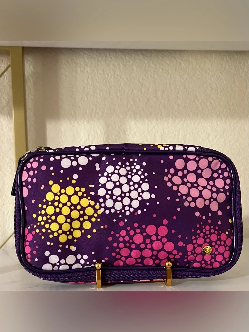 Stephanie Johnson Pink and Purple Dot Travel Cosmetic Case with Detachable Pouch